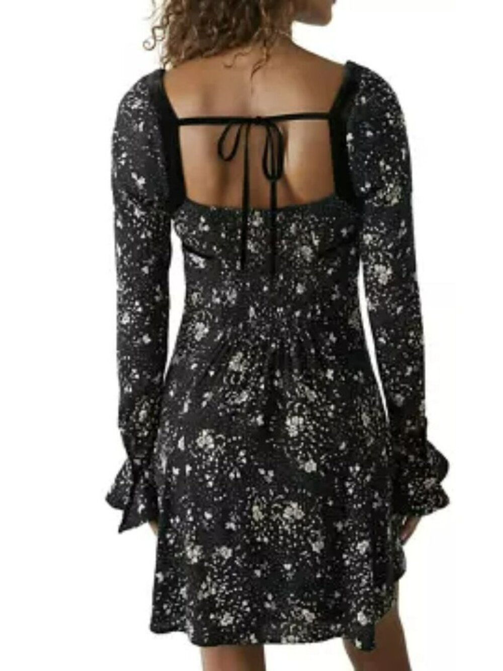 Free People Black Floral Mini Dress Tess Long Sleeve XS NWT - Picture 3 of 9